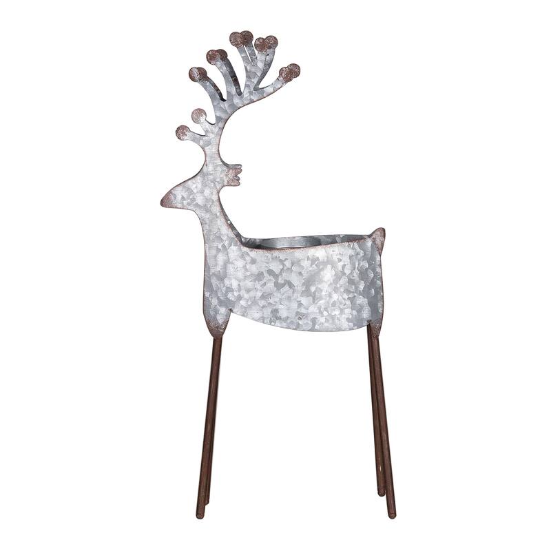 Transpac Metal 19 in. Gray Christmas Reindeer Candle Holder