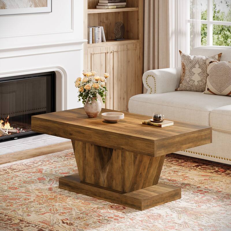 Rectangular Coffee Table, 47.2" Mid-Century Wooden Center Table, Modern Accent Furniture for Living Room