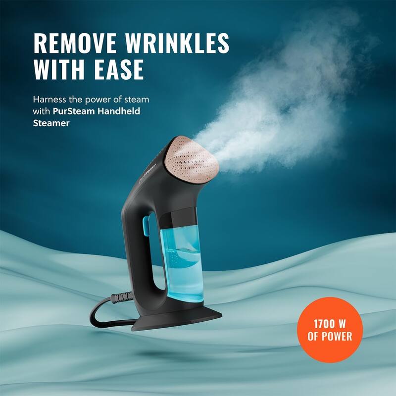 PurSteam SteamPulse Pro Handheld Steamer for Clothes, Portable, Travel Steamer Iron Press Wrinkle Remover with Fabric Brush