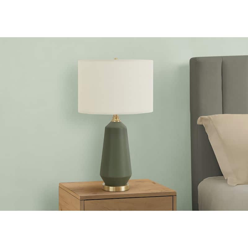 Lighting, 26"h, Table Lamp, Green Ceramic, Ivory / Cream Shade, Contemporary