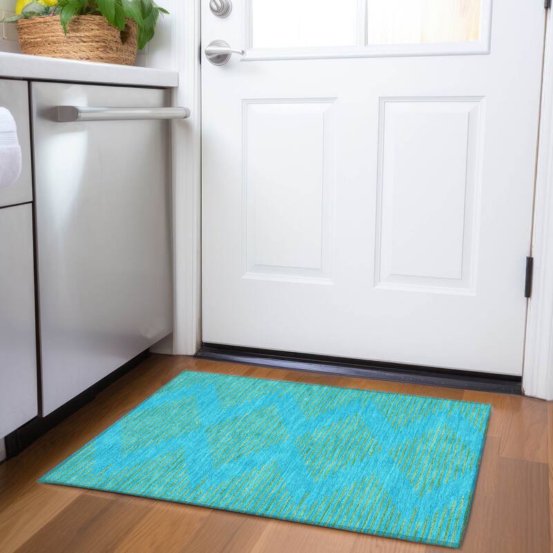 Premium Washable Super Soft Global Stripes Mayfield Rug - Aqua - 1'8" x 2'6"