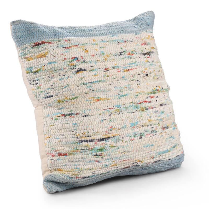 Hand Woven Abstract Square Throw Pillow - 20" - Eggshell Blue and White