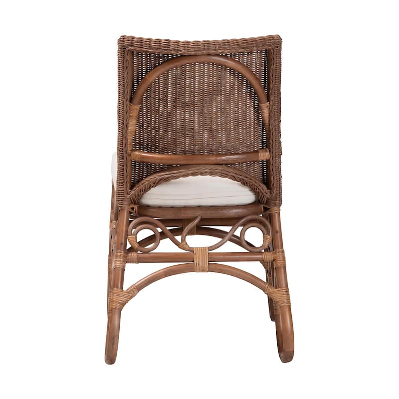 Rivan Natural Rattan Dining Chair - Handcrafted Wicker Accent Chair with Woven Back and Cushioned Seat, Boho Coastal Seating