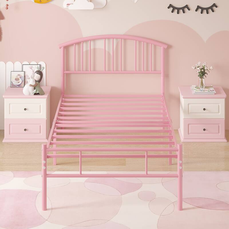 14 Inch Twin Size Bed Frame Metal Platform Bed with Spindle Headboard Footboard Set of 2