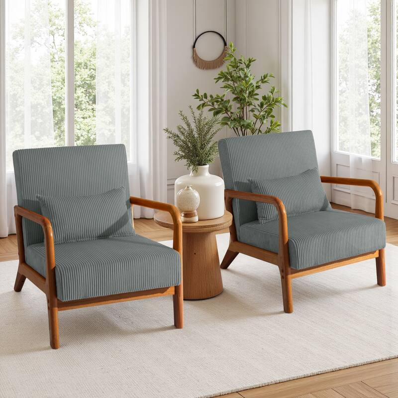 Uixe Mid Century Solid Wood Upholstered Corduroy Accent Chair