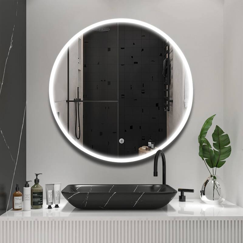 31.49 in. W x 31.49 in. H Round Frameless LED Light Anti-Fog Wall-Mounted Bathroom Vanity Mirror - Silver