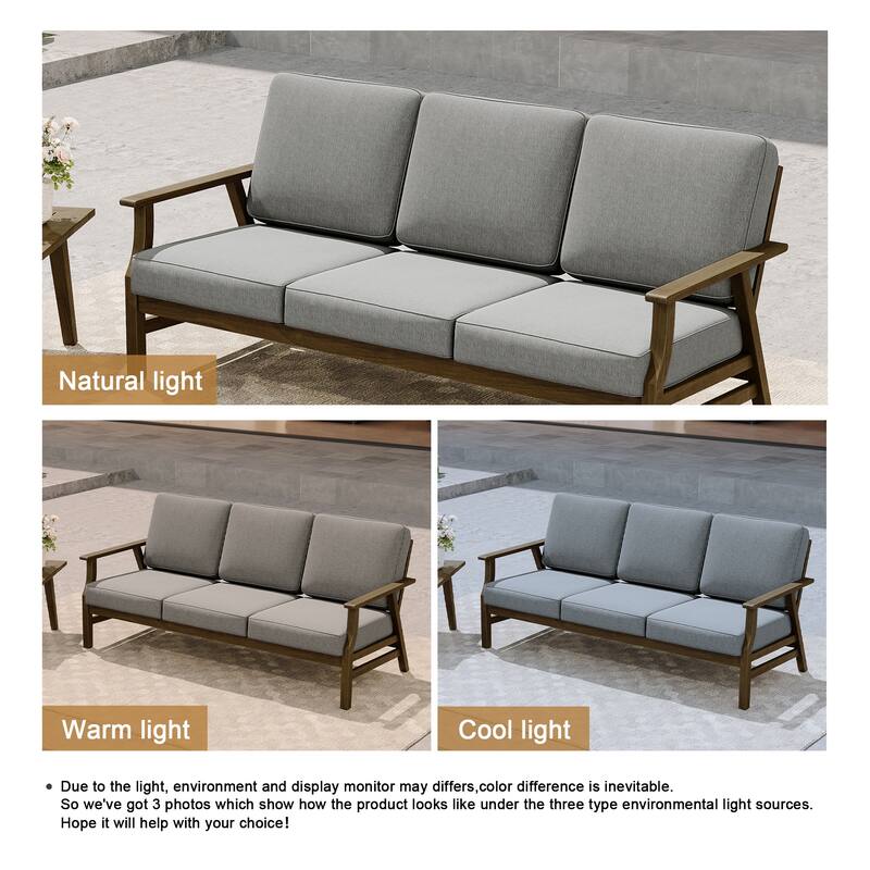 Modern Wood Cushioned 5-Piece Outdoor Patio Conversation Set
