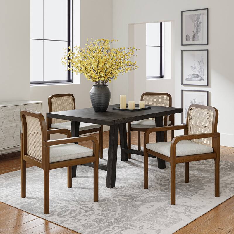 Antoine Modern Ratten Back Solid Wood Dining Chair with Removable Washable Cushion by HULALA HOME