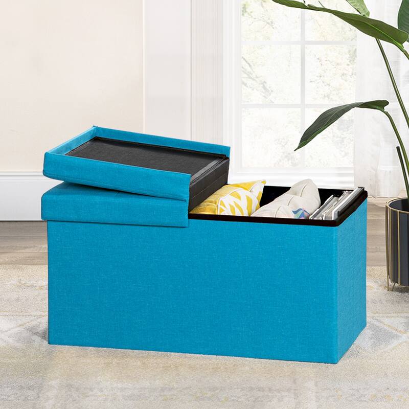 30 Inch Smart Lift Top Button Tufted Fabric Storage Ottoman by Crown Comfort