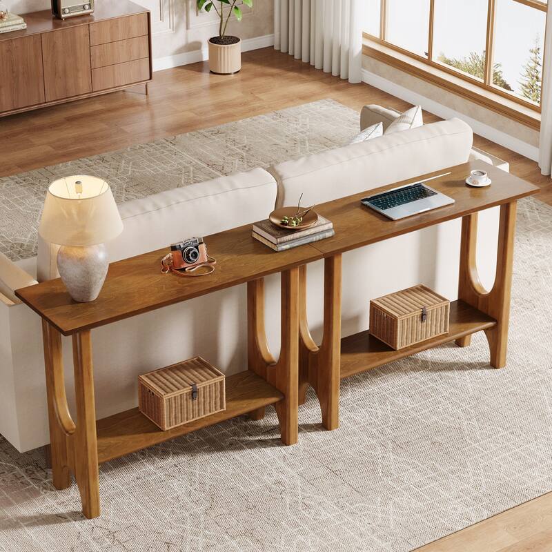 2-Tier Console Table with Shelf, Entryway Table with Solid Wood Legs