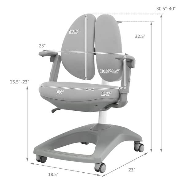 dimension image slide 0 of 3, Gymax Kids Desk Study Chair Adjustable Height Depth w/ Sit-Brake - See Details