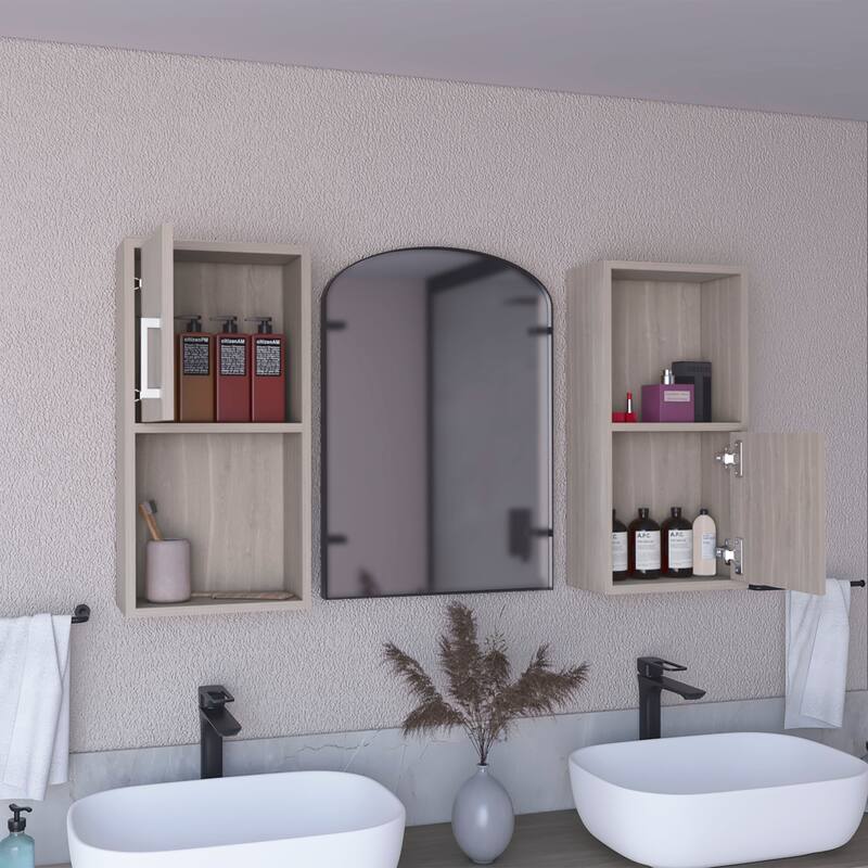 Wall Mounted Bathroom Medicine Cabinet 24" H, Two Doors and Shelves, Oak Finish, Space-Saving Design