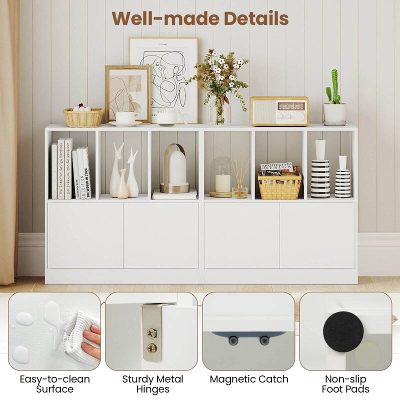 Costway 1/2 PCS Cube Bookcase with Doors, Open Compartments & Cabinet, - See Details