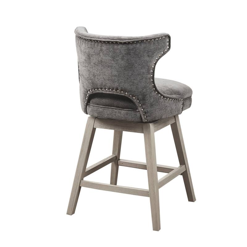 Roomfitters 360-Swivel Counter Stool, Upholstered Low Back Bar Chair with Nailhead Trim and Metal Kickplate