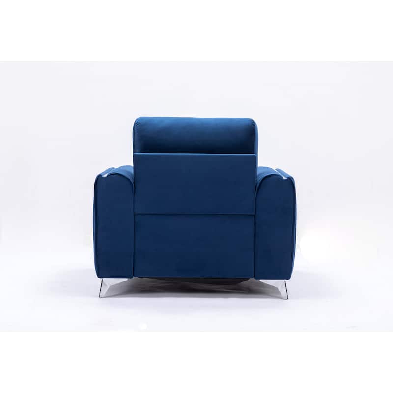 Blue Modern 38" Velvet Upholstered Accent Chair with Polished Chrome Trim Legs and Vertical Pleated Design