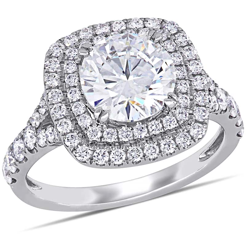 Miadora 2-4/5ct TDW Diamond Double Halo Engagement Ring in 14k White Gold