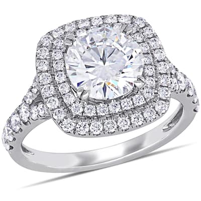 Miadora 2-4/5ct TDW Diamond Double Halo Engagement Ring in 14k White Gold