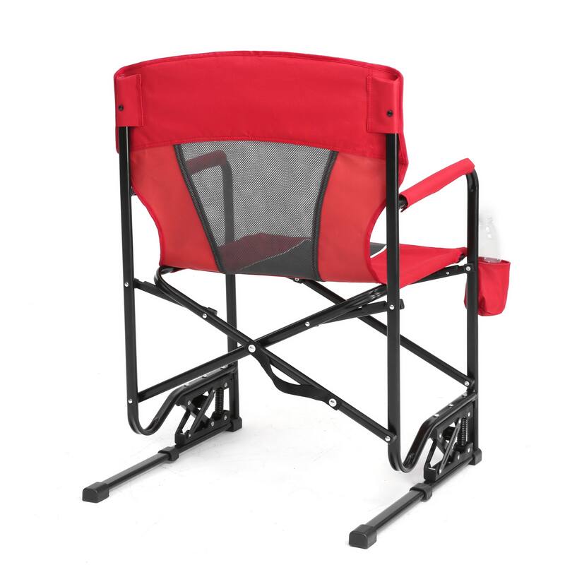 Outdoor Portable Folding Rocking Chair with Armrests and Drink Holder