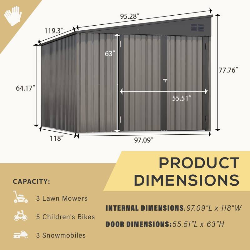AECOJOY Outdoor Storage Side Shed Metal Attached with Lockable Door