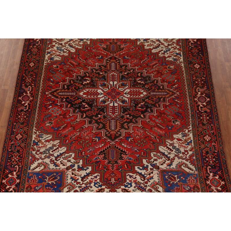 Hand Knotted Oriental 100% Wool Carpet Traditional Medallion Red Heriz Area Rug - 10' 10'' X 8' 1''