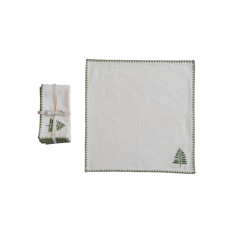 Cotton Napkins with Embroidered Tree and Edge, Set of 4