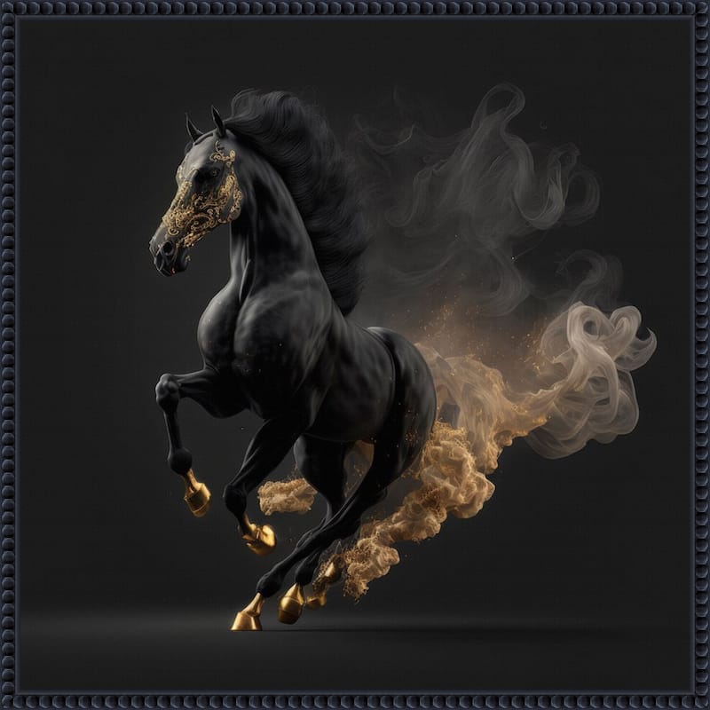 Midnight Monarch Horse by Jake Fouracre Framed Canvas Wall Art Print - Sylvie Beaded Black