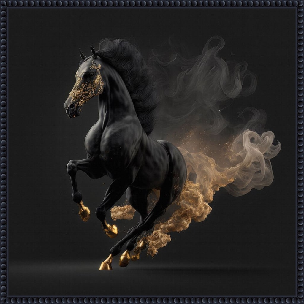Midnight Monarch Horse by Jake Fouracre Framed Canvas Wall Art Print - Sylvie Beaded Black