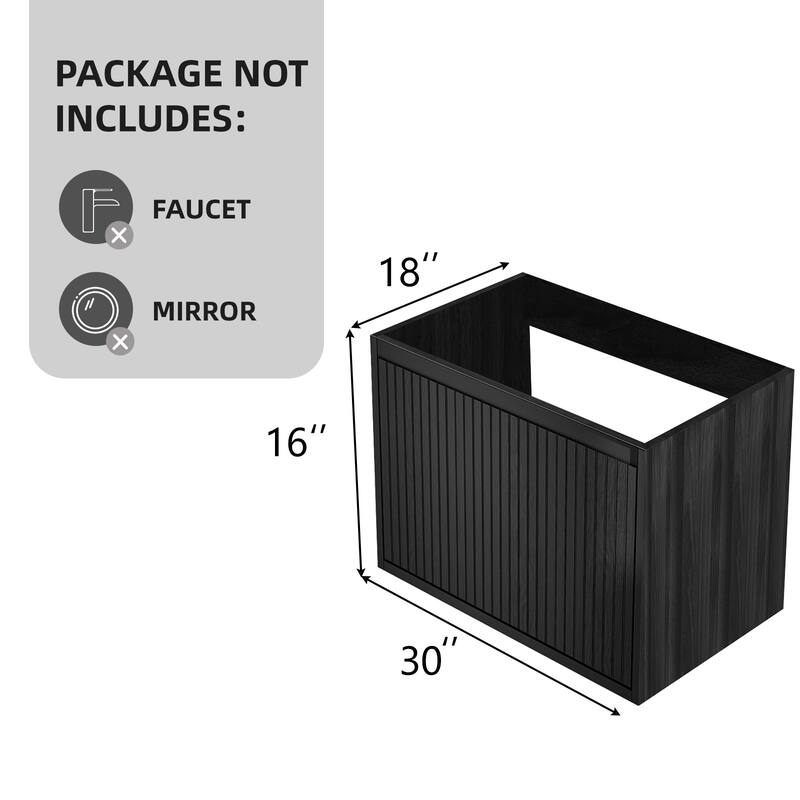 GDFStudio - Aero Modern Mid-Century Wall-Mounted Bathroom Vanity with Large Soft Close Drawer & Storage Spaces, WITHOUT Sink