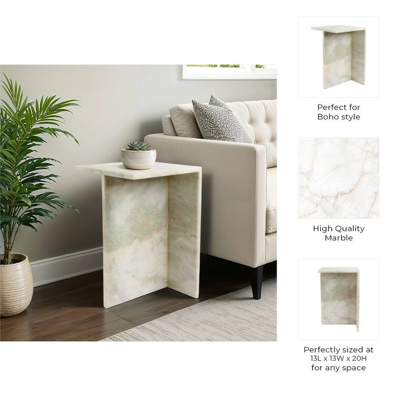 Stone Marble Accent Table Sculptural Geometric Base and Sleek Design