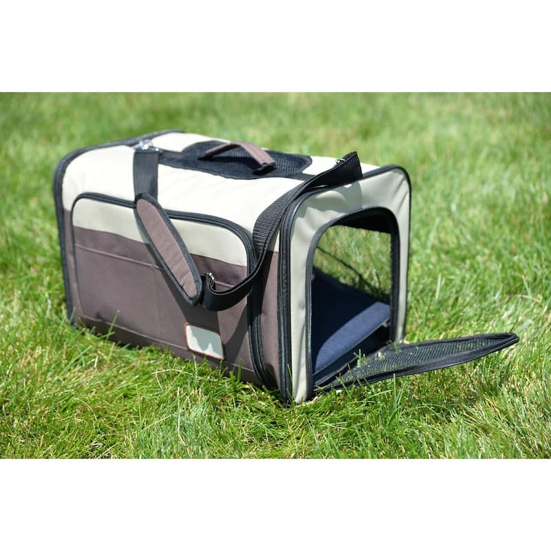 AirlIne Approved Pet Carrier, Soft Sided Pet Travel Carrier - 19"L x 12"W x 12"H - Beige and Chocolate