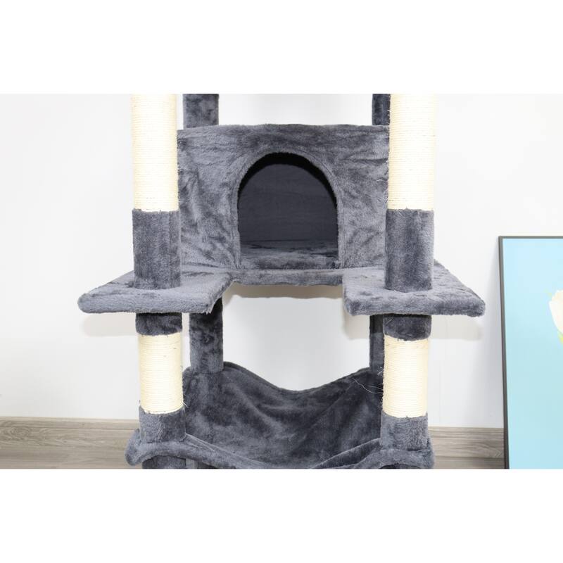 78 In Dark Gray Cat Tree Tower With Large Condo Sisal Scratching Post Big Hammock And Top Platform