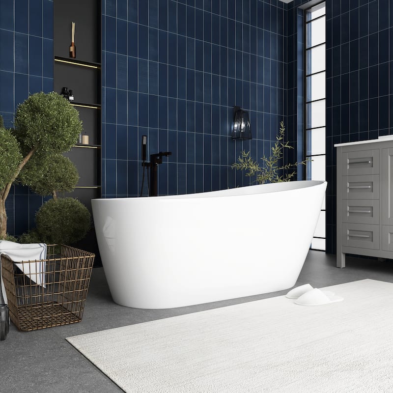 55"/59"/63" Acrylic Single Slipper Freestanding Soaking Bathtub in White with Drain