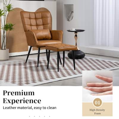 PU Leather Upholstery Accent Chair with Ottoman Set