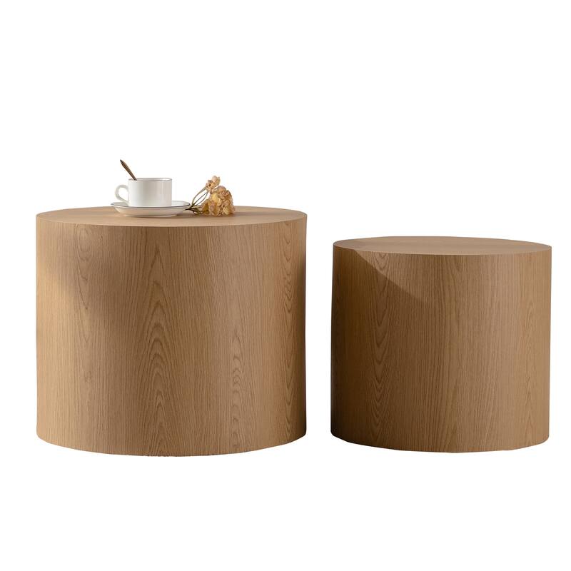 Compact Round Wooden Nesting Coffee Table Set - Space-Saving Modern Design