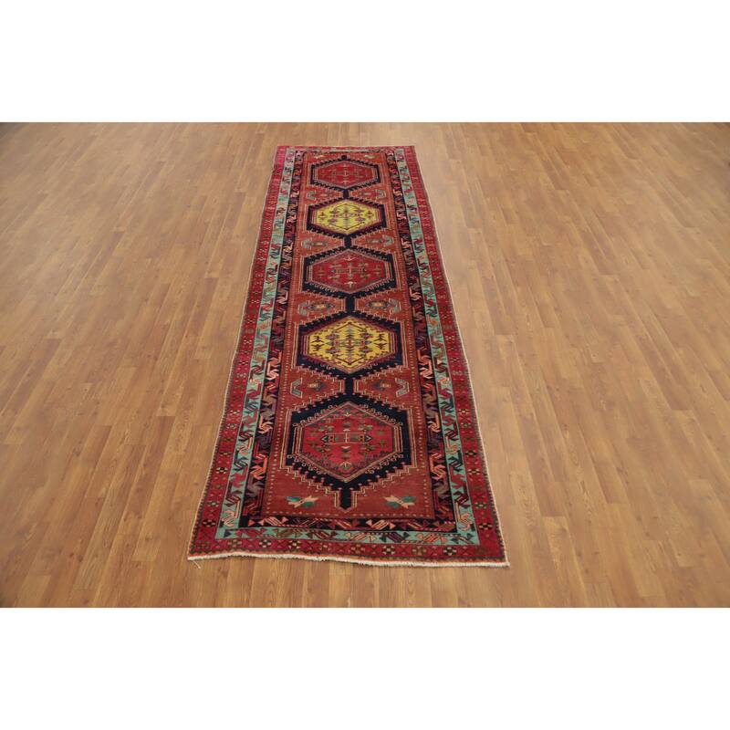 Hand Knotted Oriental 100% Wool Carpet Traditional Tribal Oranges & Rust Ardebil Runner Rug - 11' 1'' X 3' 6''