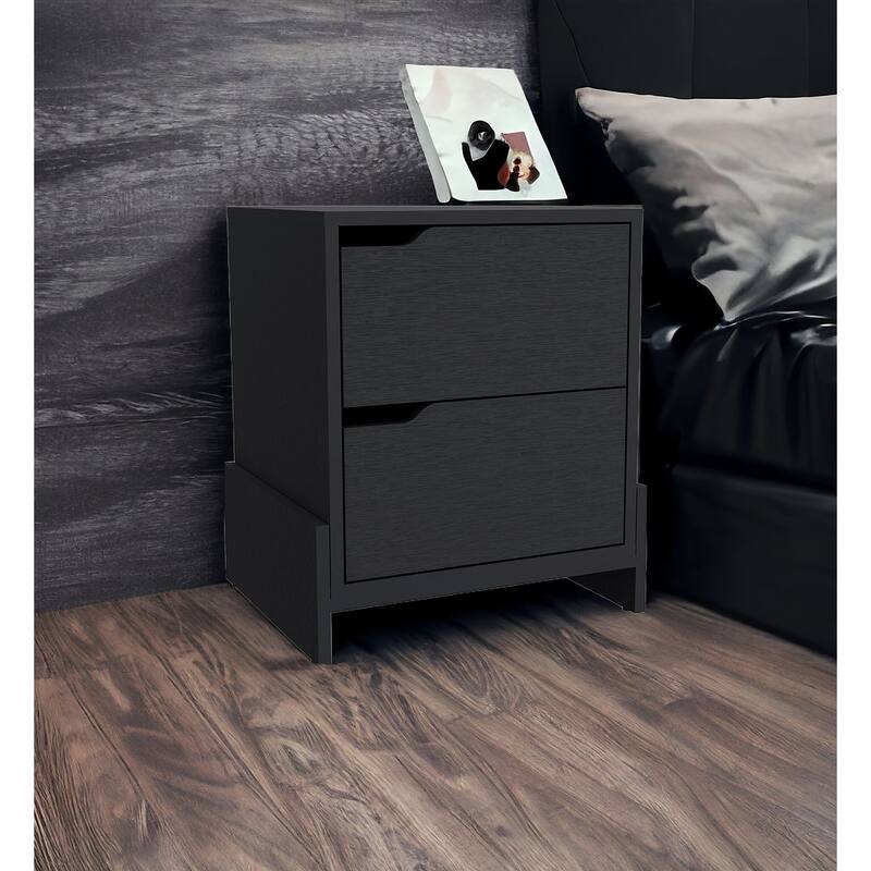 HomeRoots 20" Black Two Drawer Faux Wood Nightstand - Black