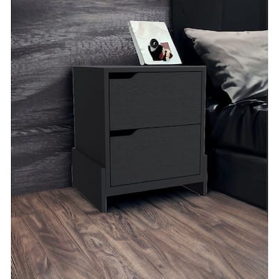 HomeRoots 20" Black Two Drawer Faux Wood Nightstand