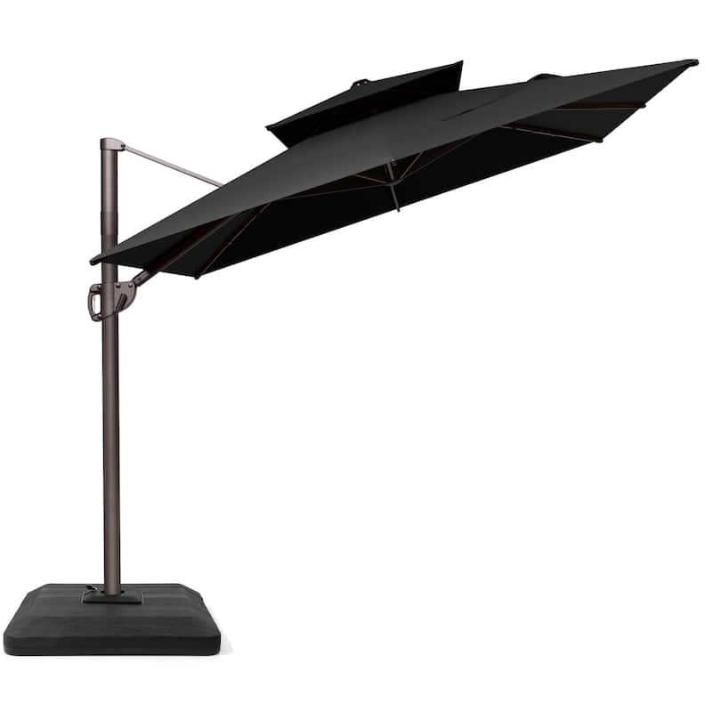 VredHom 9X11FT 360 Degree Rotation Patio Cantilever Umbrella with Base - Black