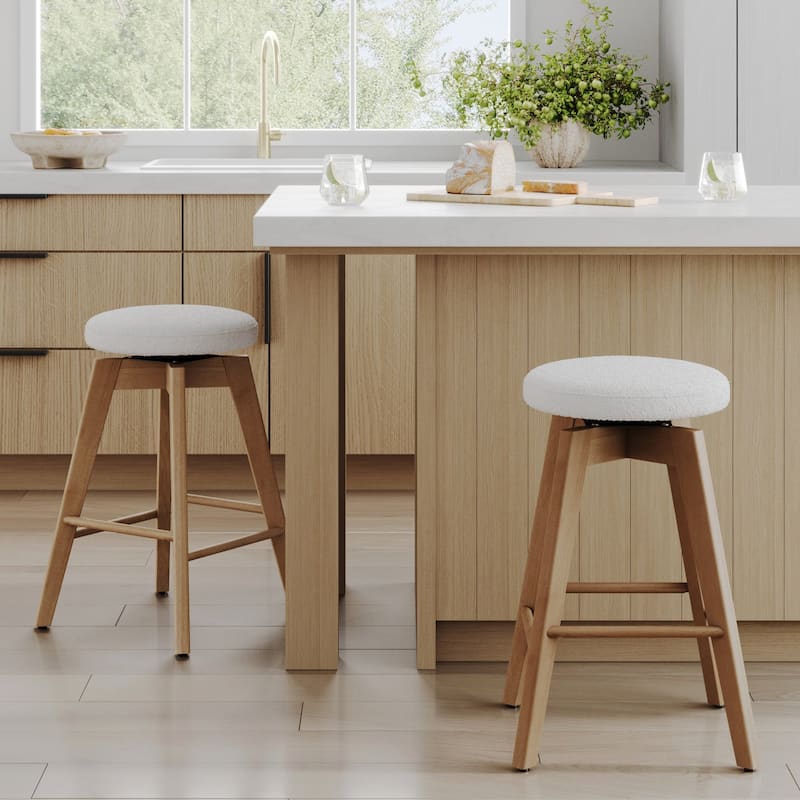 Nathan James Amalia Backless Counter Height 360 Swivel Seat Wood Bar Stool - Single - Boucle Rough/White Oak
