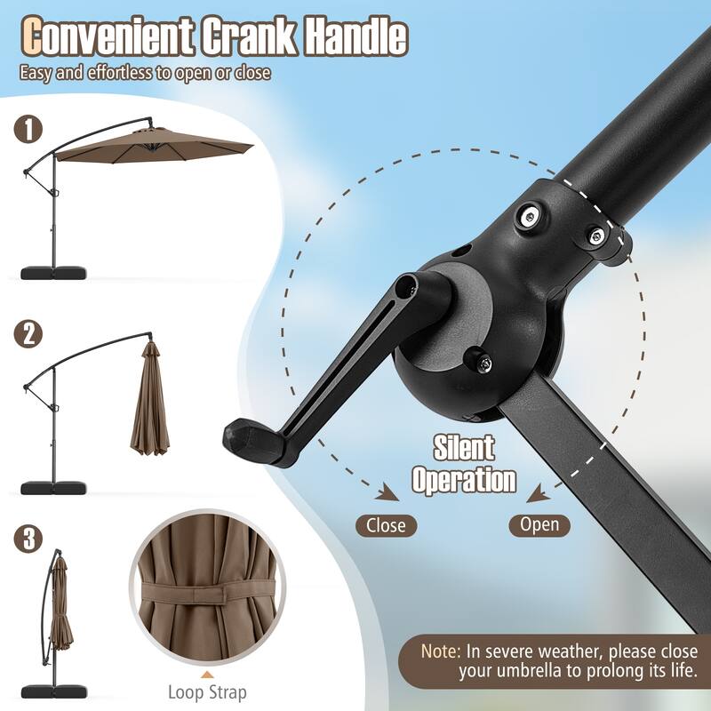 10 Feet Patio Offset Umbrella with Weighted Base 360° Tilt Cantilever Shade for Deck and Garden