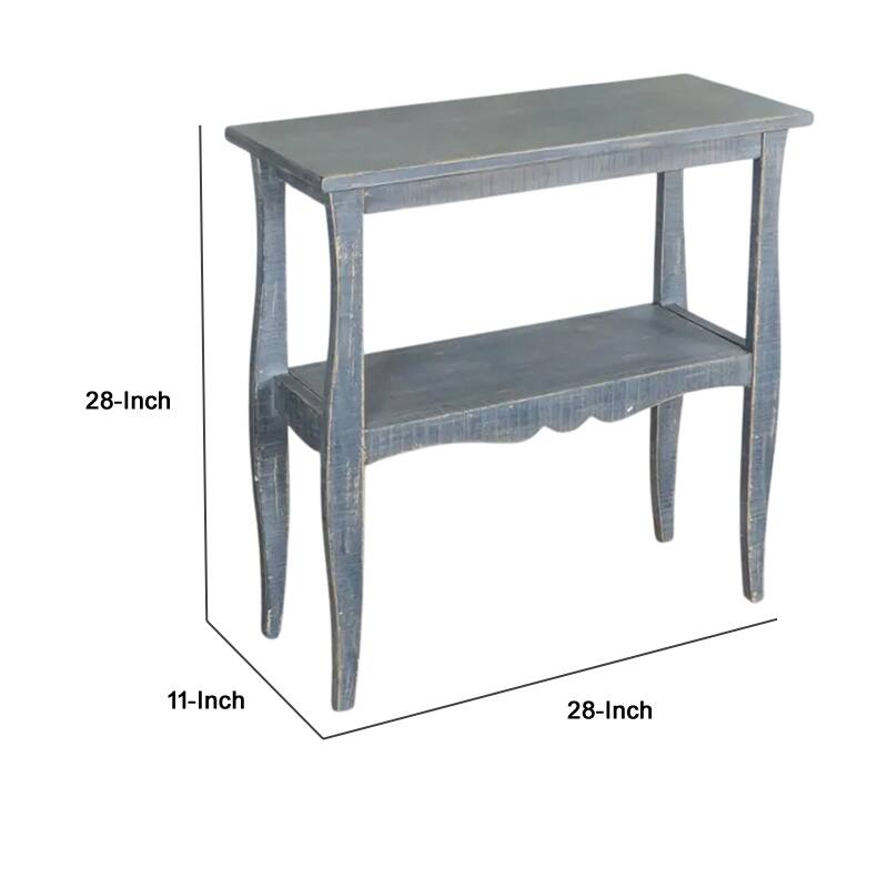Rena Side End Table, Scallop Trim, 28 Inch Distressed Blue Mahogany