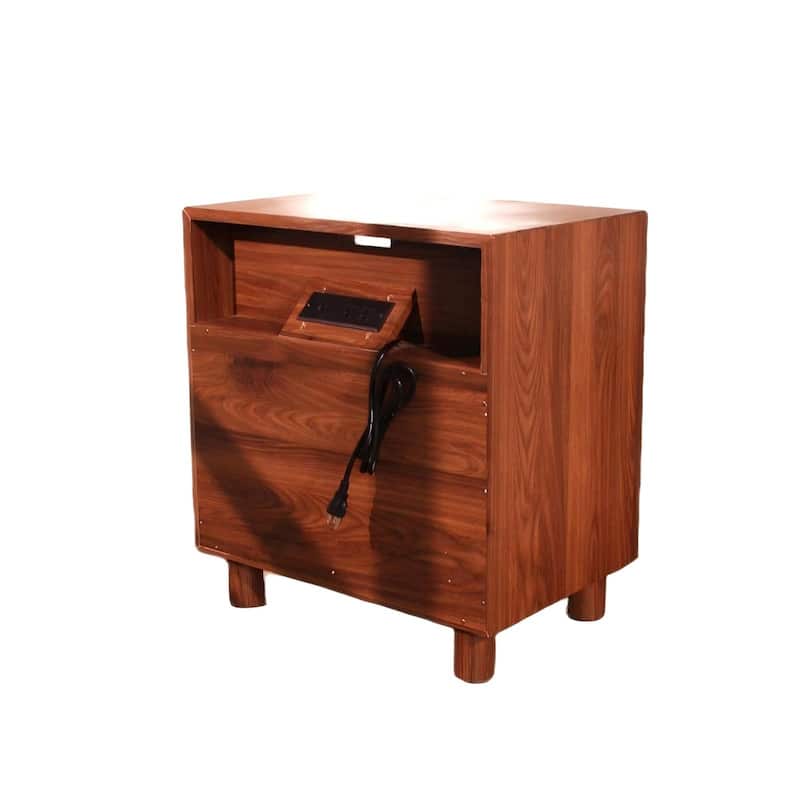 26" Tall Modern Nightstand with Charging Station, 23.75" Wide Wood Bedside Table /2 Storage Drawers