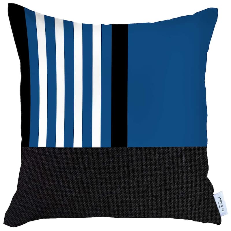 HomeRoots 18" X 18" Blue Striped Zippered Handmade Polyester Throw Pillow Cover