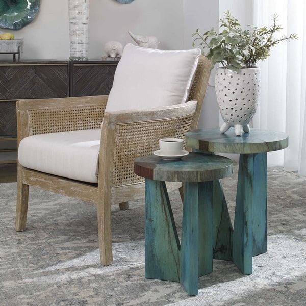 slide 2 of 11, Uttermost Nadette Set of (2) Modern Rustic End Nesting Tables Rich Blue-Green
