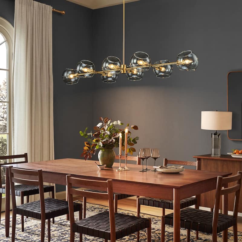 8-Light Modern Linear Clear Glass Globe Bubble Chandelier for Dining Room