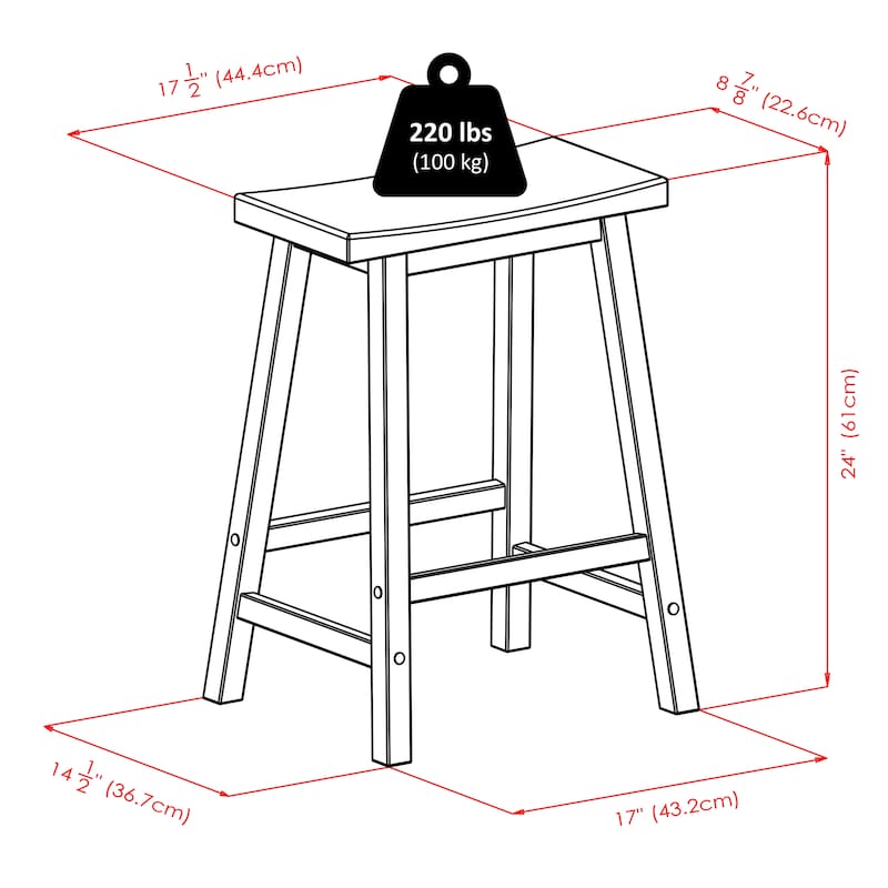 Saddle Seat Counter Stool - 17.48 x 14.47 x 24 inches