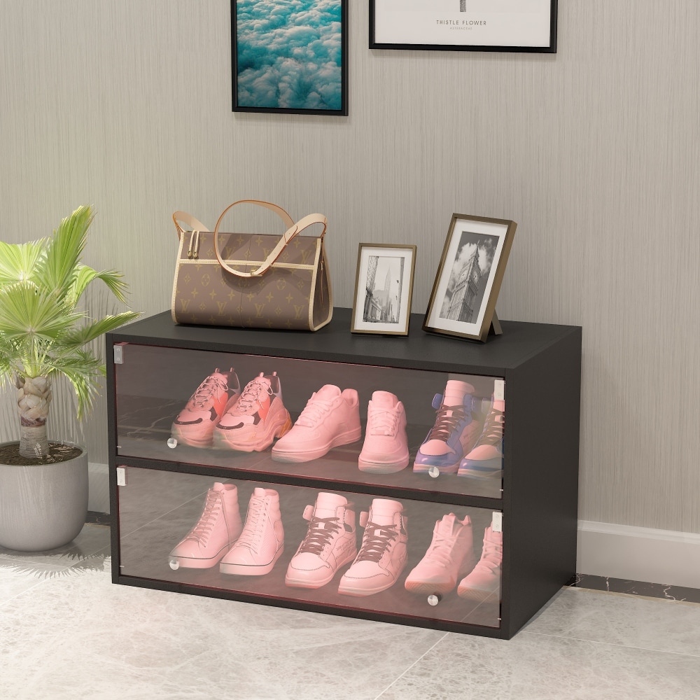 Shoe rack top with glass door