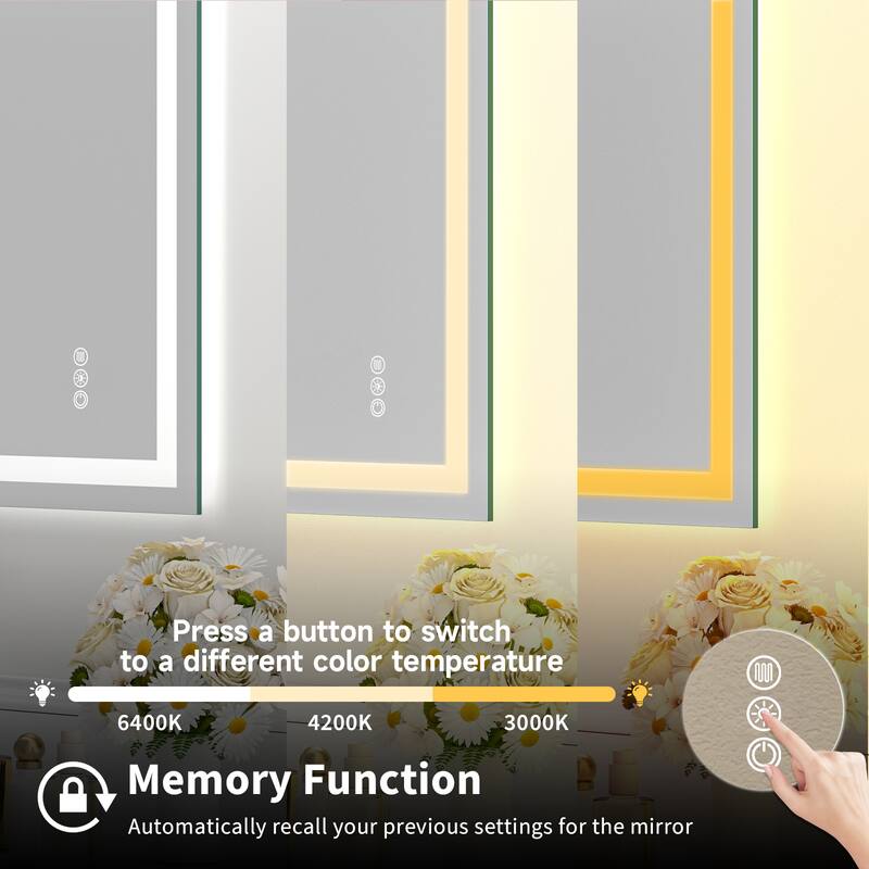 20x28" Frameless Tempered MirrorDual LED Light StripsFront and Back Lighting