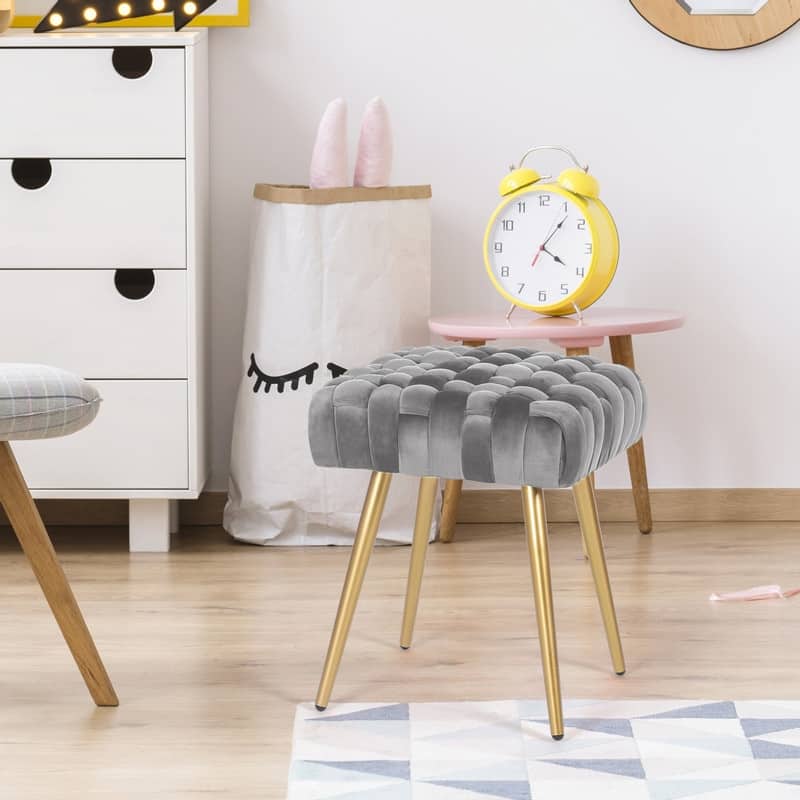 Adeco Knit Lines Ottoman Stool Seat for Living Room - Chairs Modern