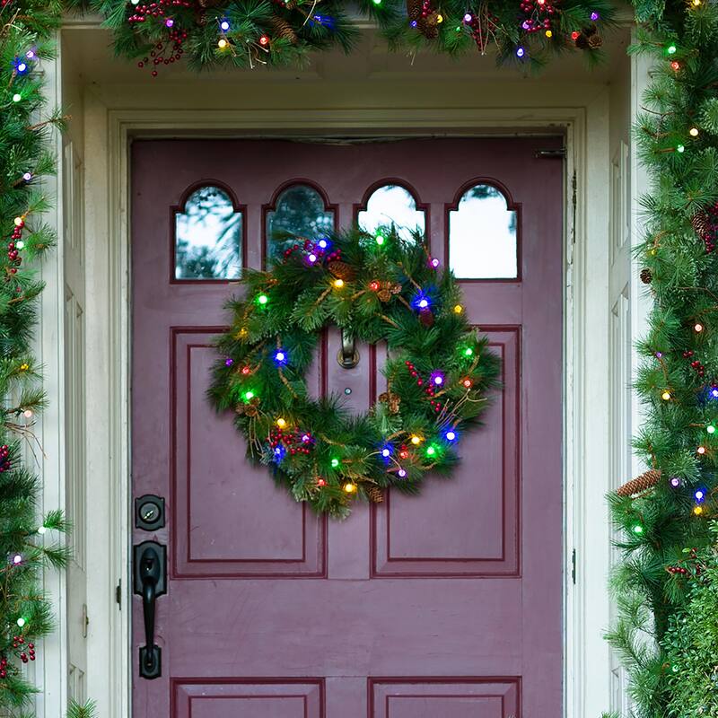 30 in. Indoor/Outdoor Blue Ridge Wreath with Battery-Operated Dual-Function Lights - 30 in